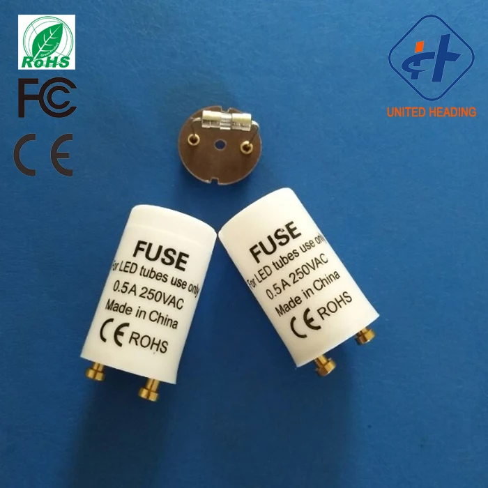 0.5A/1A/2A/2.5A fuse led lamp starter PC/PP out shell copper pin led lamp starter with fuse
