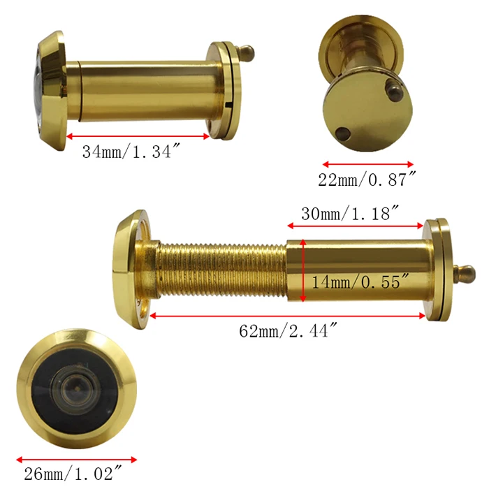 HYLAND DV04 200 degree brass door viewer peephole door viewer magnifier for thin door 35-55mm