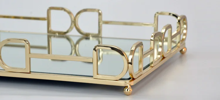 Decorative luxury Mirror Tray Glass Vanity Rectangle Home Decor Gold Metal Perfume Serving Storage Tray