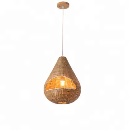 Retro Handmade Rattan Indoor Decoration Wicker Hanging Lights Bamboo Shade Lamp Pendant