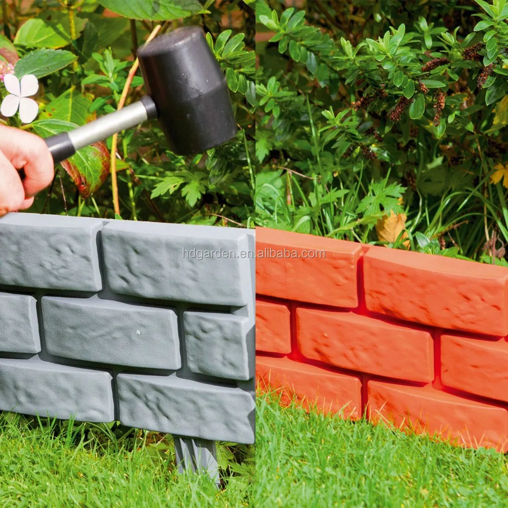 
Brick Effect Garden Edging | Simply Hammer in Using the Attached Stakes | Lawn or Flower Bed Border | L45cmxH17.5cm 