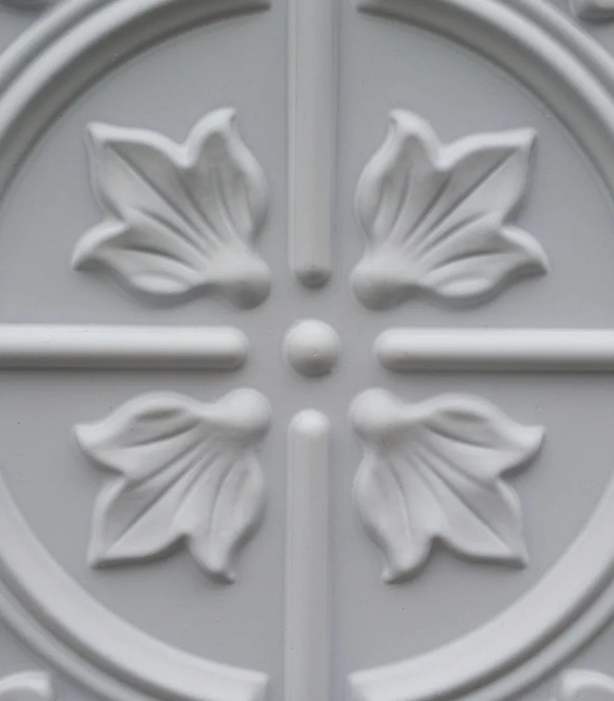 Faux tin 3D embossed cafe pub decor wall panels PLB10 white matte