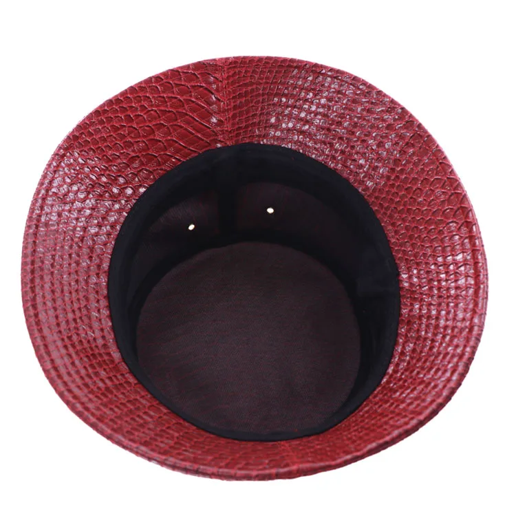
wholesale red waterproof leather patch custom leather bucket hat 