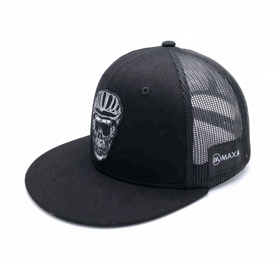 cotton mesh skull embroidery patch trucker snapback private label caps