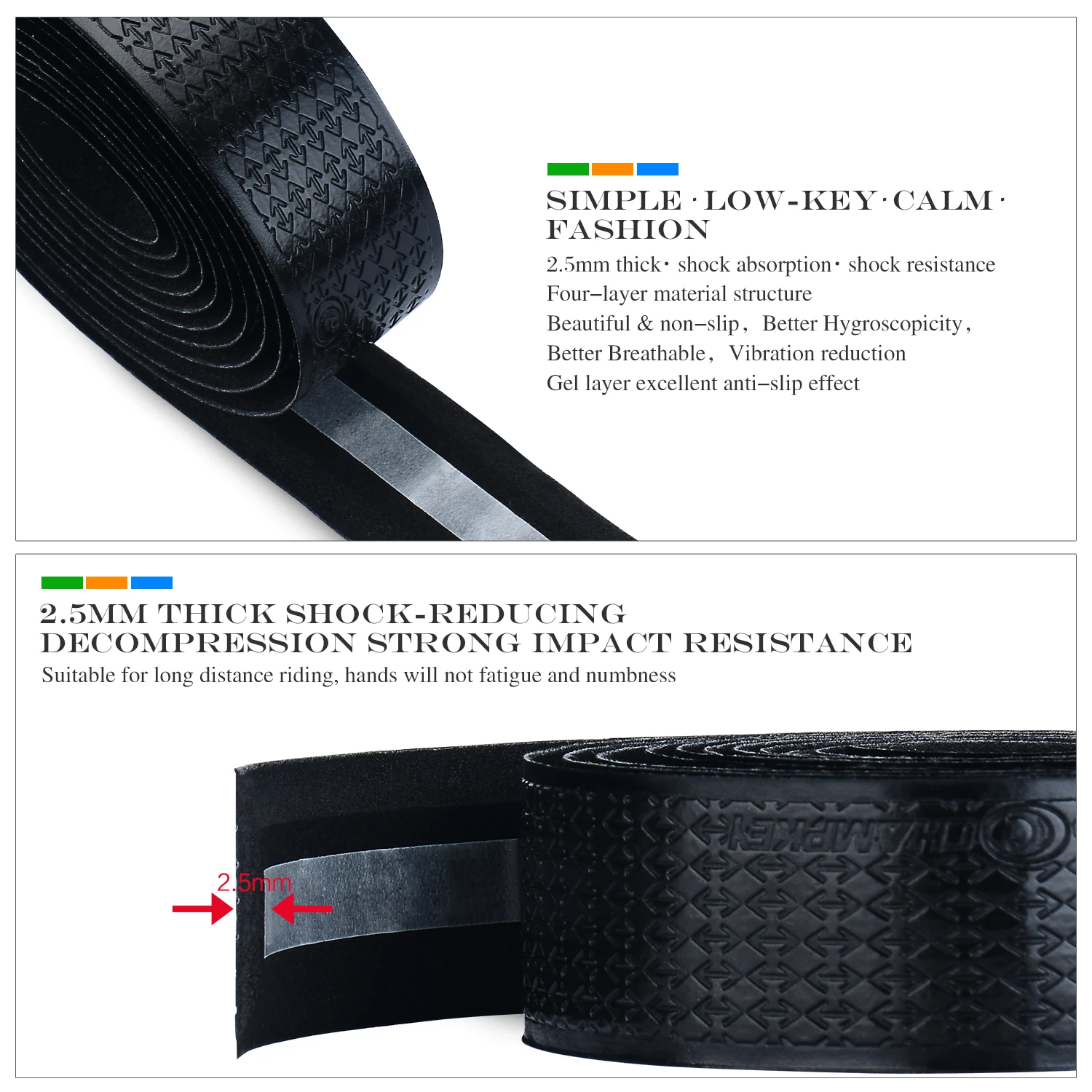 Champkey STP-L Handlebar Tape, Road Bike Bar Tape, Cycling Handle Wraps - 2 Rolls per Set