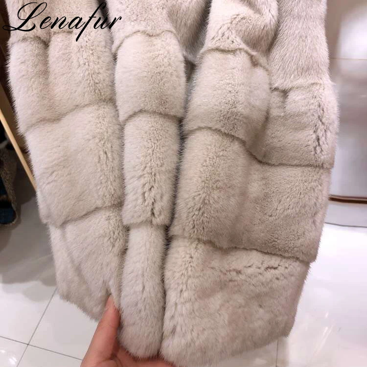 China Factory Wholesale Women Winter Grey Natural Long Luxury High Quality Imported Full Real Mink Fur Jacket Coat with Belt