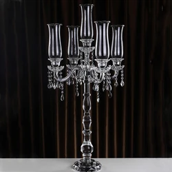 Hot sale! New 5 arms beads crystal glass candelabra centerpiece