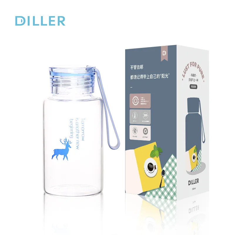 Borosilicate glass bottle China Supplier portable glass water bottle wholesale with silicone rope