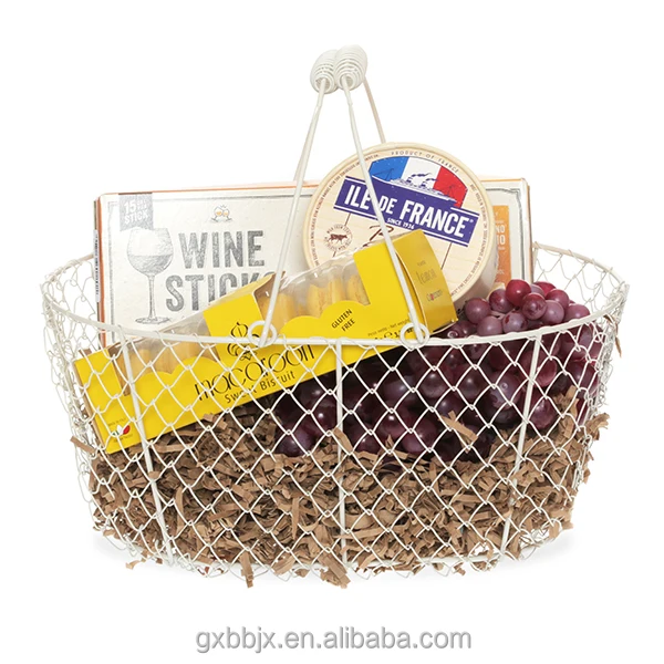 Wholesales Household Storage Type Oval Black Or White Woven Mesh Basket with Swing Handle