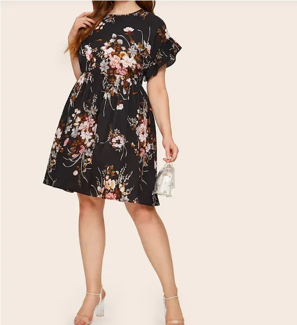 fashion wholesale plus size floral print dress
