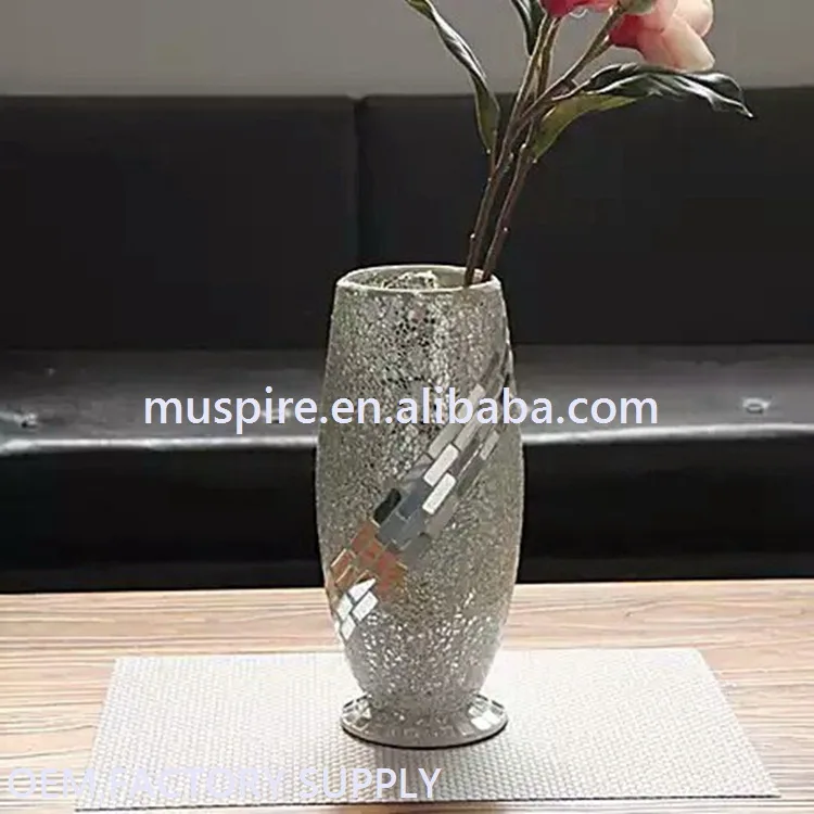 
China supplier manufacture new products mosaic glass silver flower vase 