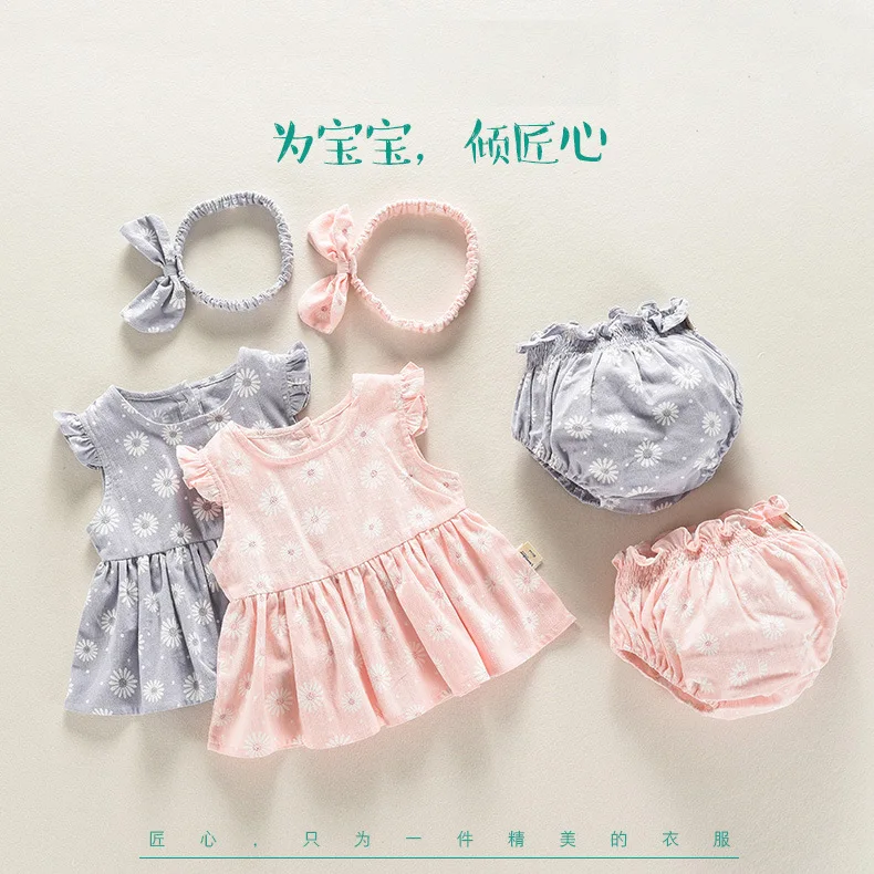 YQ258 wholesale baby clothes cute pattern baby dress two pieces baby clothing set