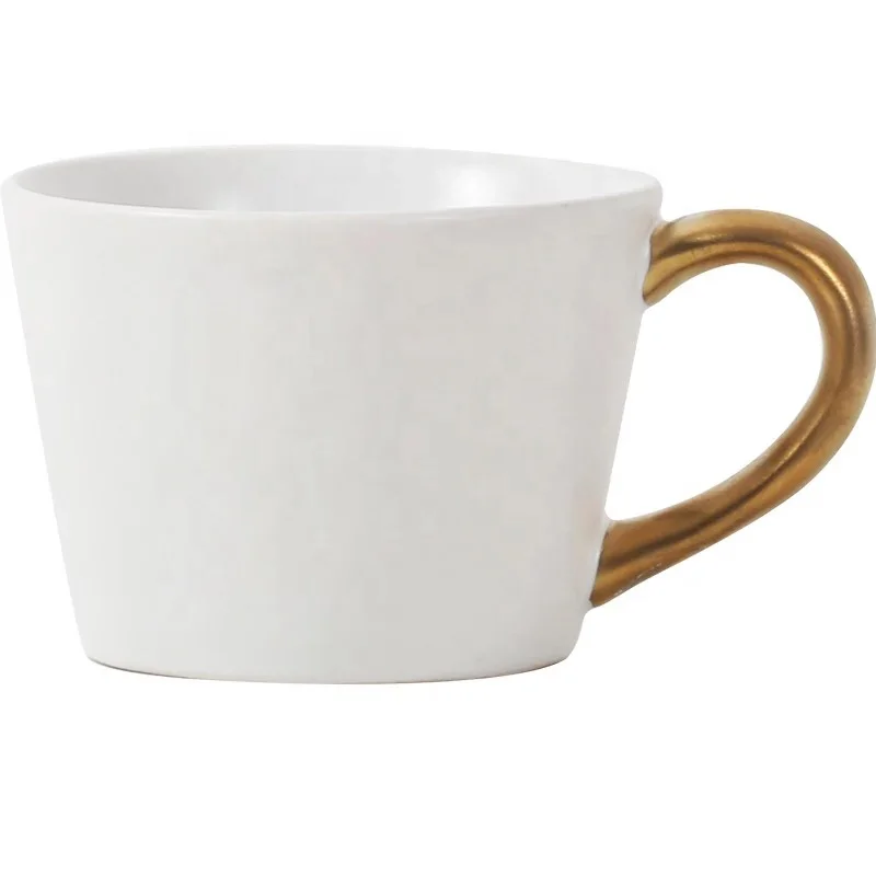Handmade Fine Gold Handle Luxury Plain White 500ml Ceramic New Bone Porcelain Mug