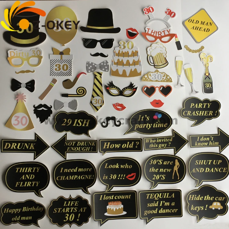 30th Birthday Party Photo Booth Props (52Pcs) for Her Him Dirty Thirty 30th Birthday Gold and Black Decorations 30 Birthday Par