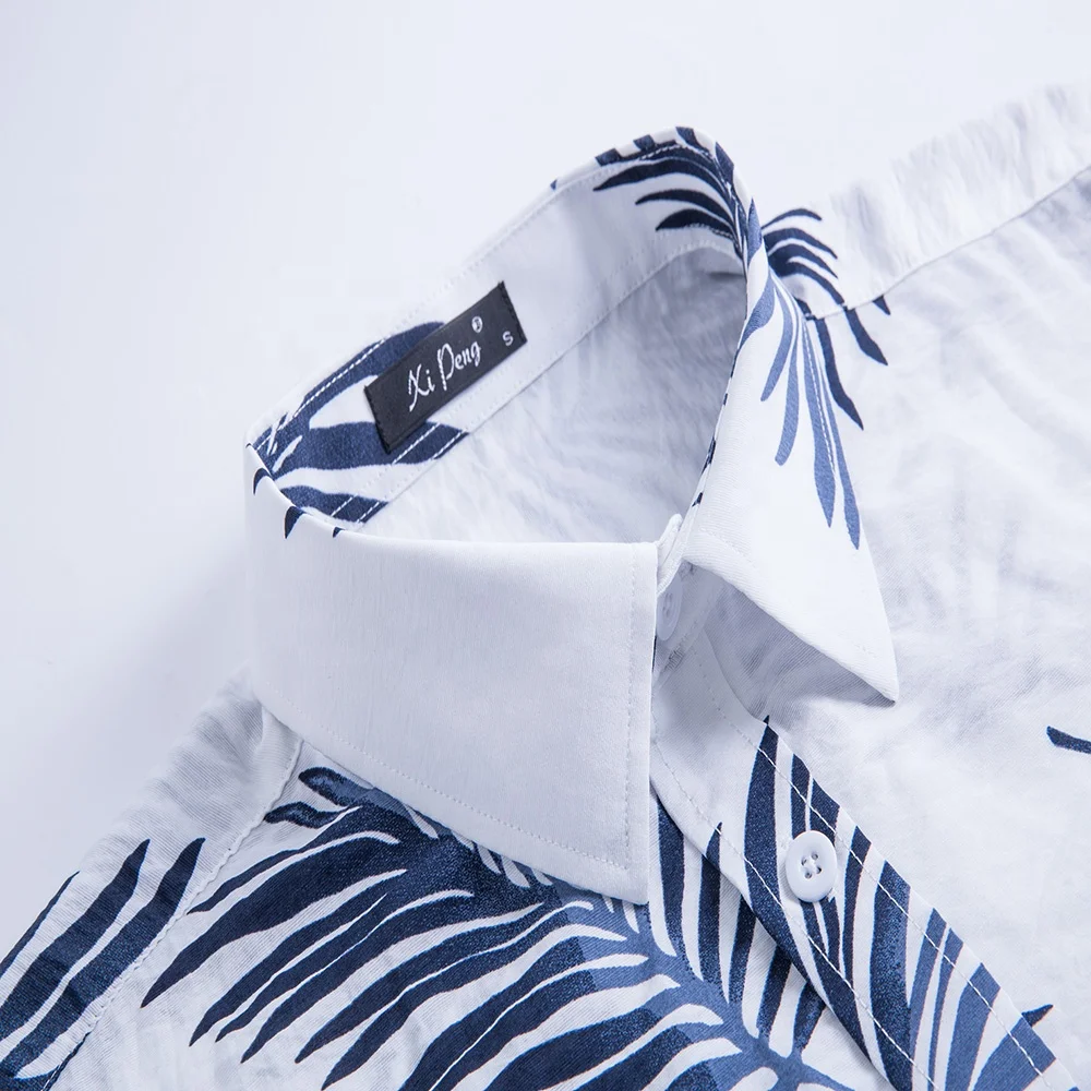 In stock man short sleeve beach hawaiian shirts white men shirt cotton