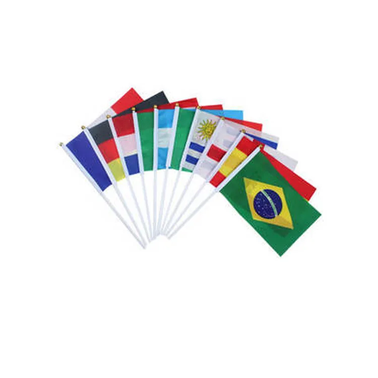 
12 x 18 inch 75D Polyester National Hand Held Custom Size Flags with Plastic Pole 