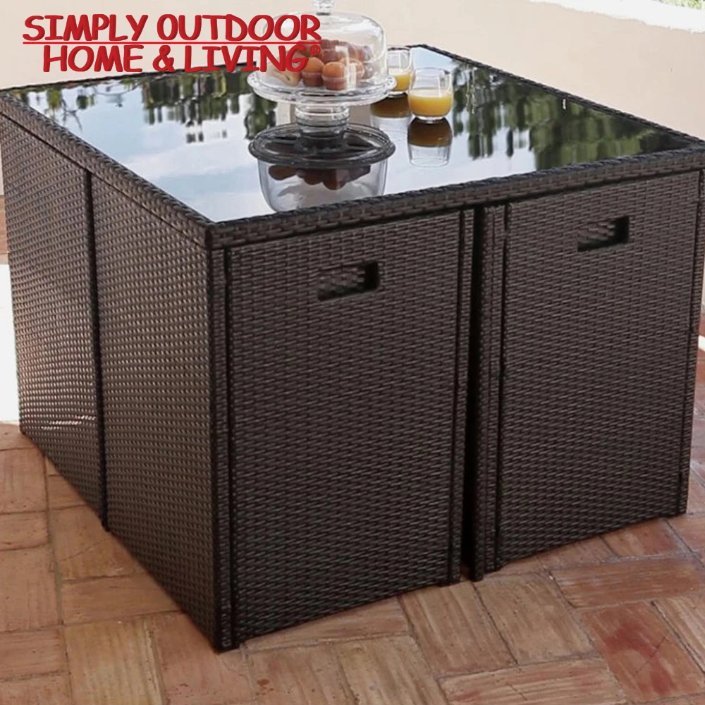 Garden Furniture Outdoor Dining Table Set KD Rattan Cube Table And Chairs Set