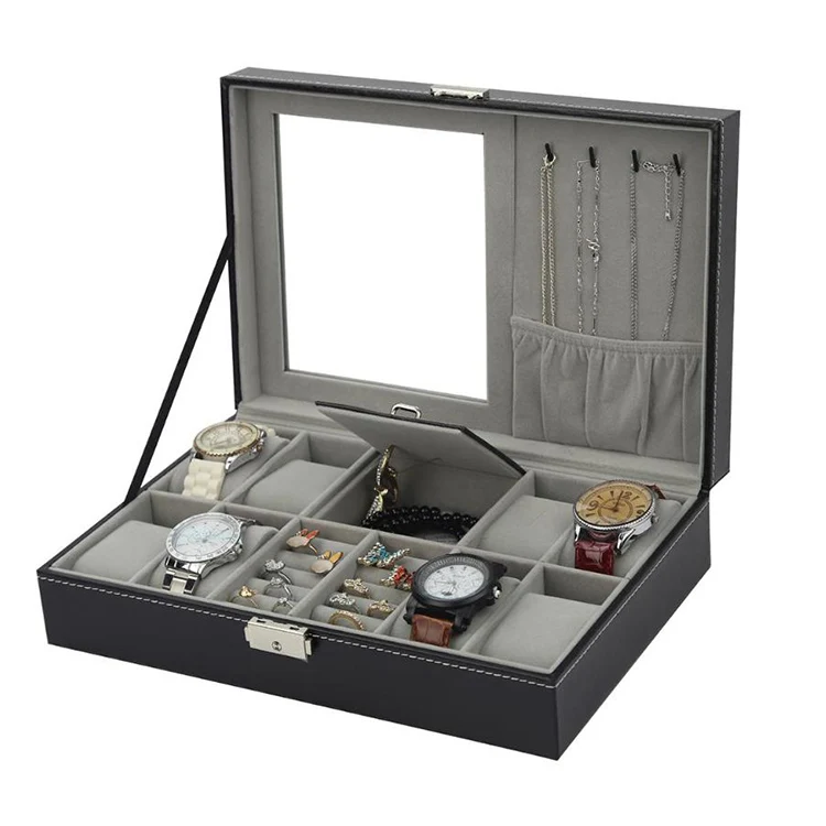 Коробка из искусственной кожи для мужских ювелирных изделий с 12 отделениями