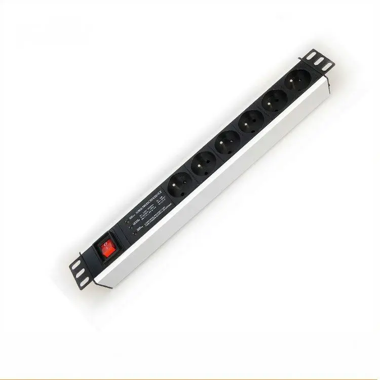 1.5U 6 ways France type pdu socket with switch and 3-LED surge protector with filter