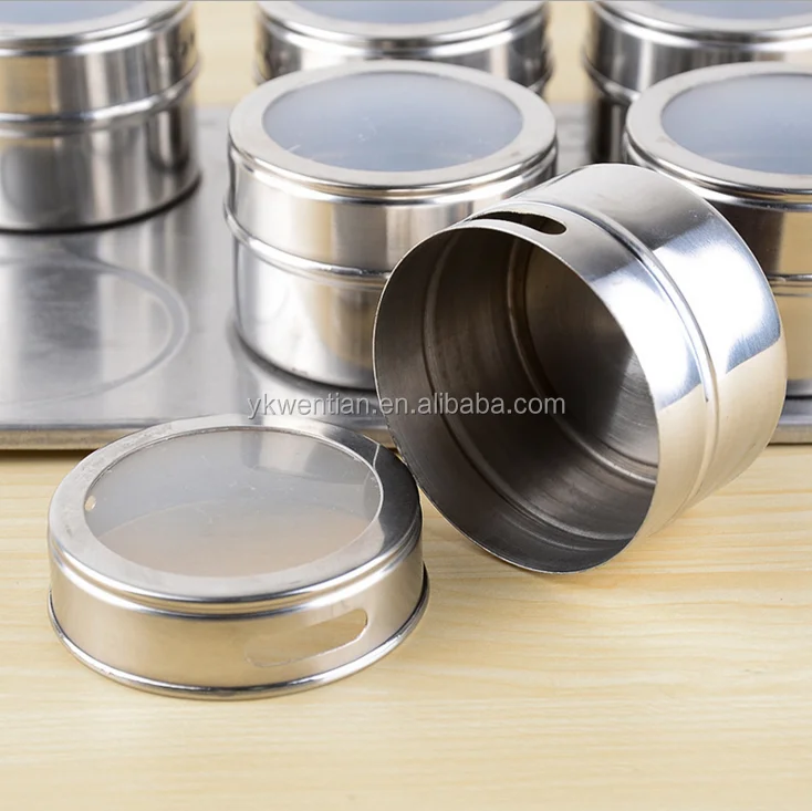 Herb & Spice Tools Spice & Pepper Shakers 6 Pcs Kitchen Stainless Steel Magnetic Spice Jars Storage Tins With Stainless Rack
