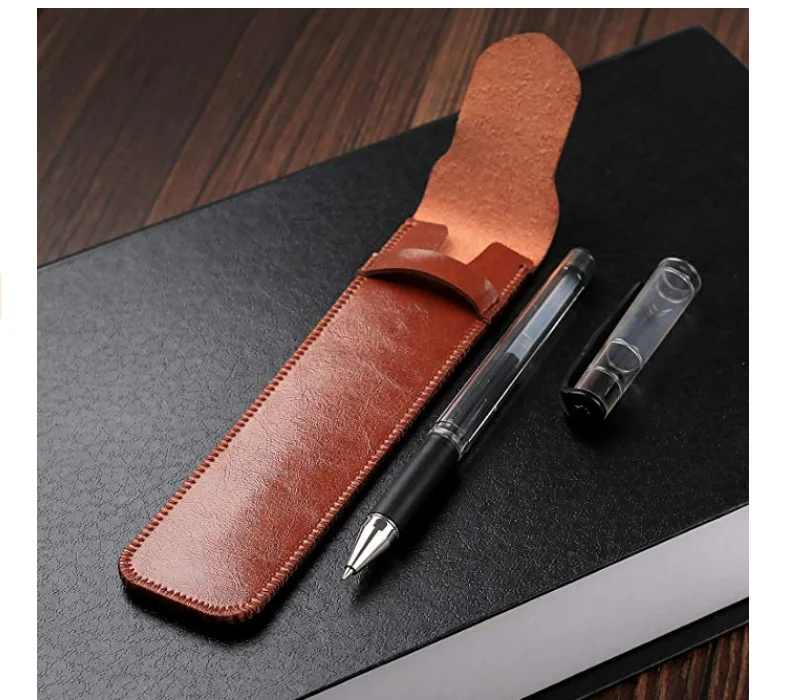 Pen Holder Leather Single Pen Case Pencil Pouch for Fountain Pen - black, brown