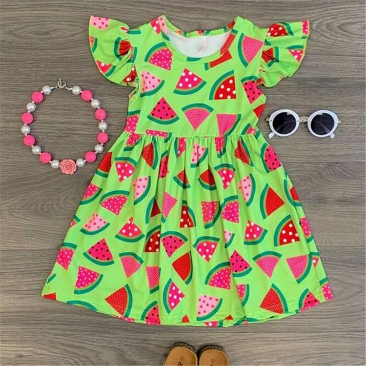 Summer newest simple watercolor floral girls dress wholesaleNB-10 year old baby fashion girls party dresses
