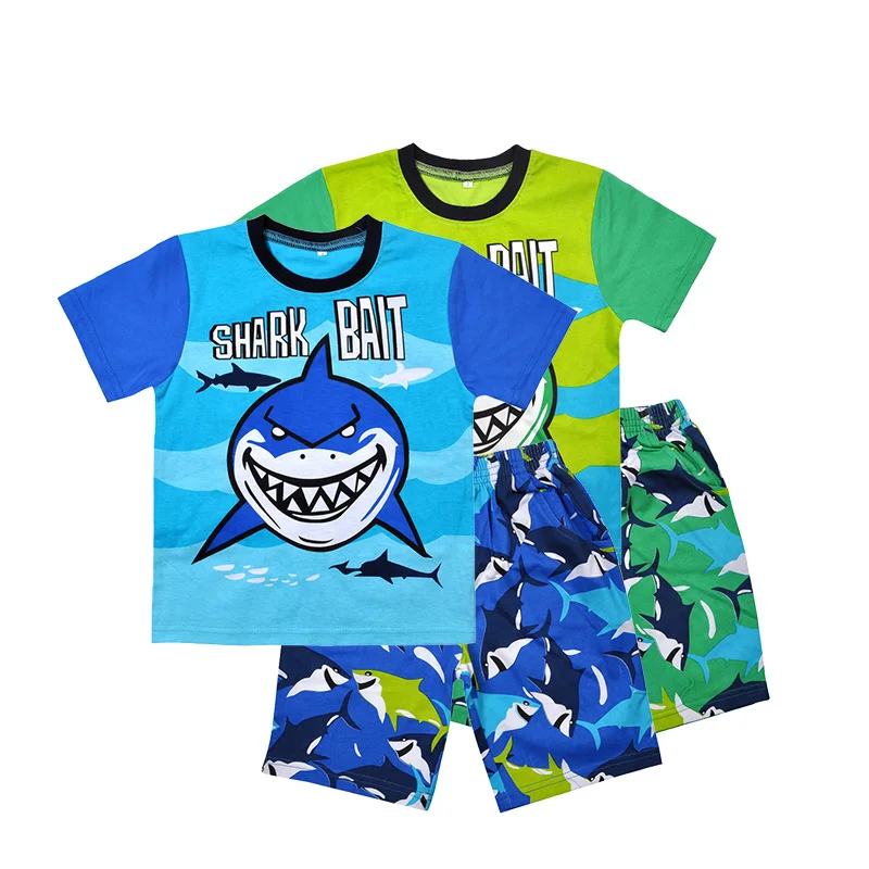 Guangzhou High Quality Cartoon Printed Jaws Cotton 2-10 Years Old Boys Home Dress Clothes