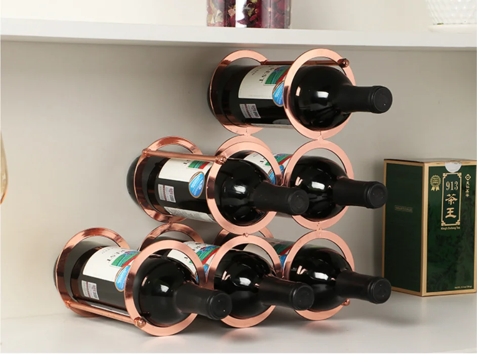 6 Bottles Metal Wine Rack Free Standing Countertop Storage Holders Decorative Tabletop Bottle Holders Wrought Iron