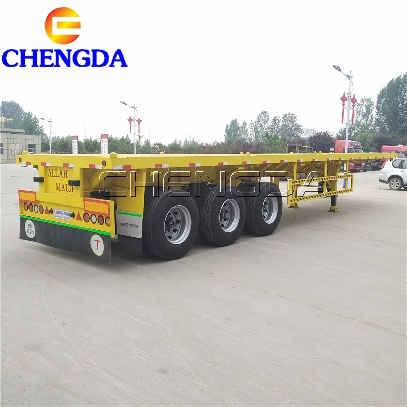 Best price Factory Sale 2 axle s Tri-axle 20ft 40 feet 40ton container semi flat bed flatbed trailer