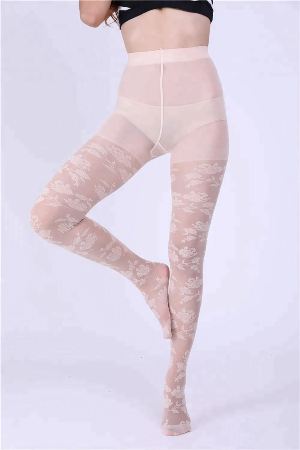 Custom Design Super Elastic Sexy Jacquard Soft Silk Stockings