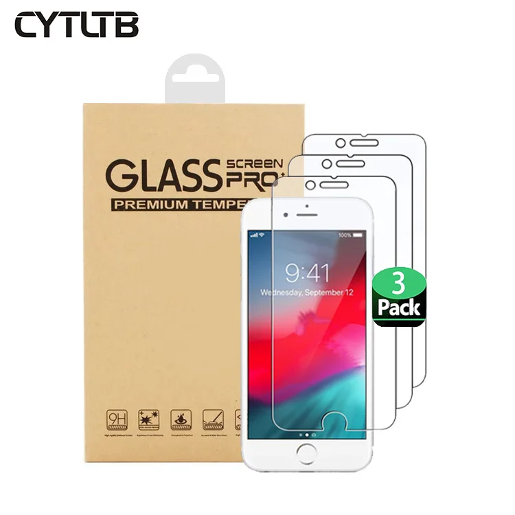 Лидер продаж на Amazon 3 упаковки защита экрана закаленное стекло для Iphone 6 7 8 Plus 2.5D 9H