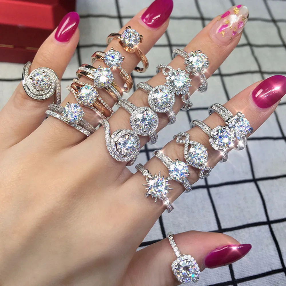 New Design 925 Sterling Sliver/Brass Couple Rings Sets with White CZ Jewelry for Women Gifts Size 6-9#