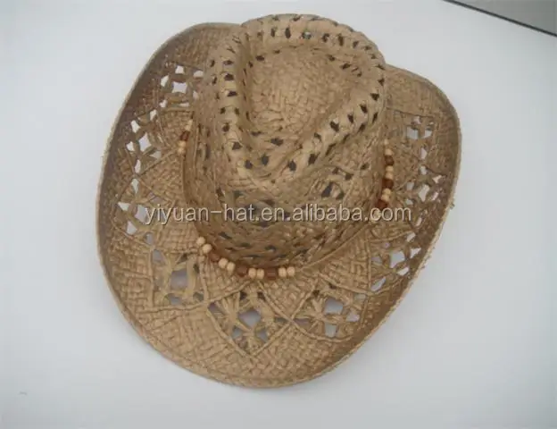 
Factory High Quality Patterns Stained Paper Straw Cowboy Hats With Beads Trimming 