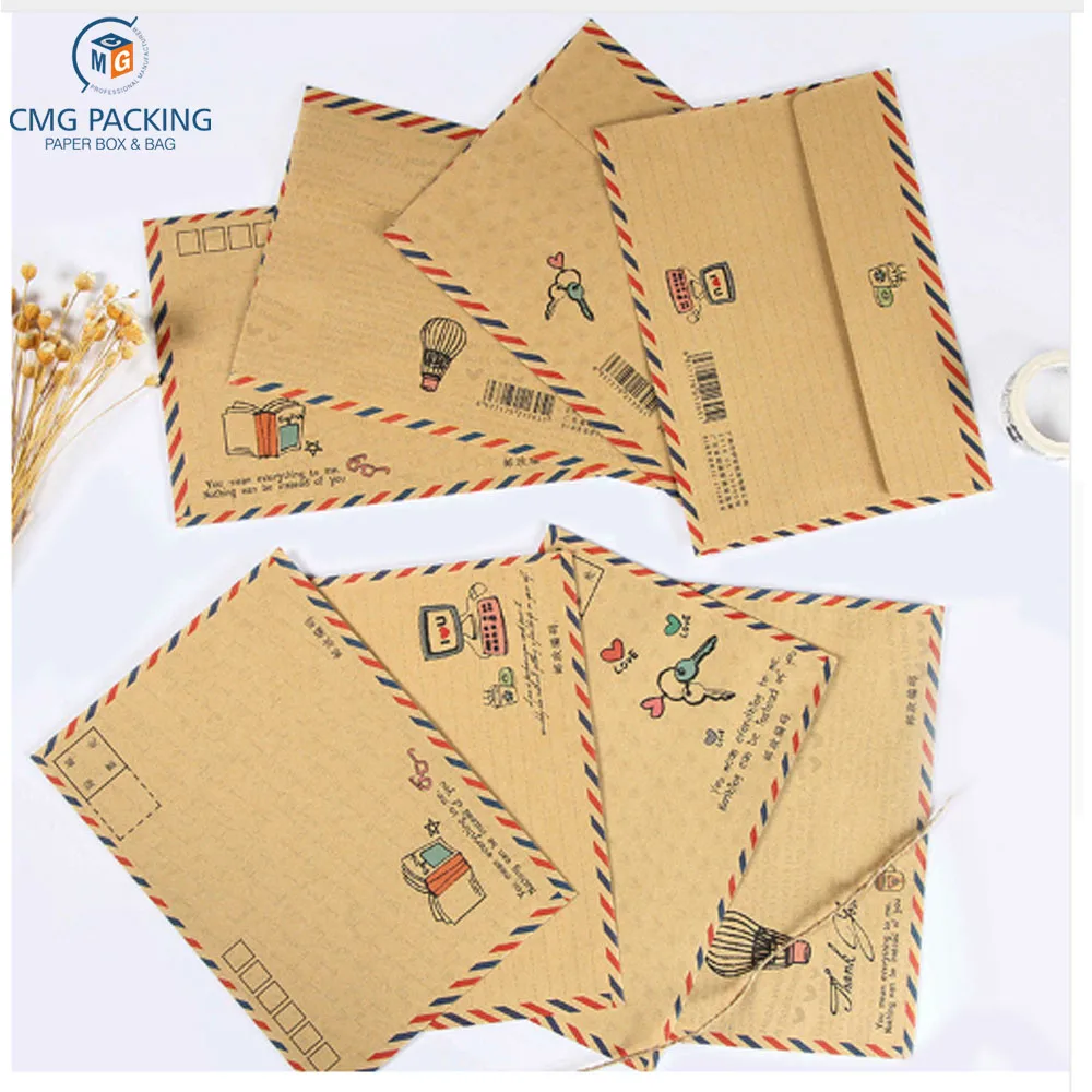 custom Vintage Envelope Postcard Letter Stationery Paper AirMail Vintage Office Supplies Kraft Envelope