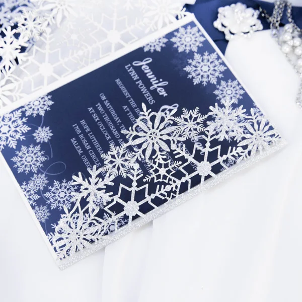 Elegant Personalised Modern Goblet Laser Cut Winter Snowflake Wedding invitation Cards and customize laser cut bChristmas cards