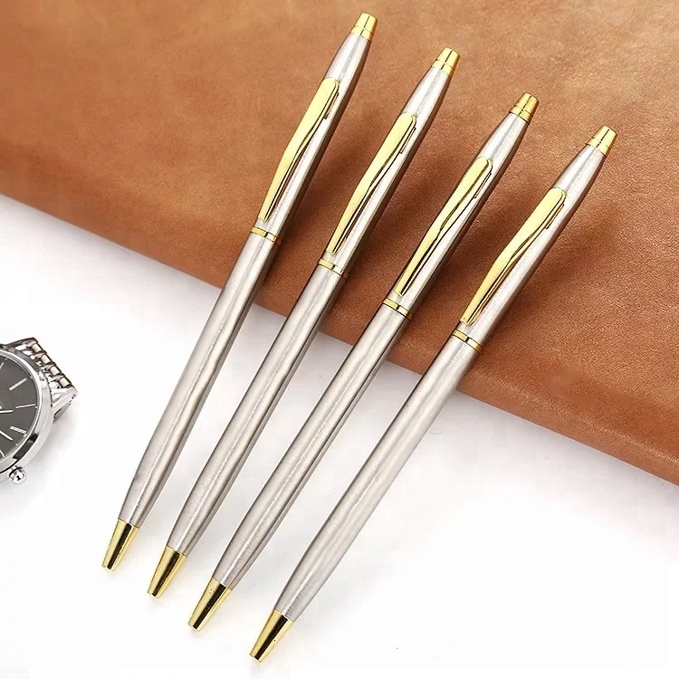 Factory hotel suppliers promotional ballpoint pen with custom logo metal slim ball pen