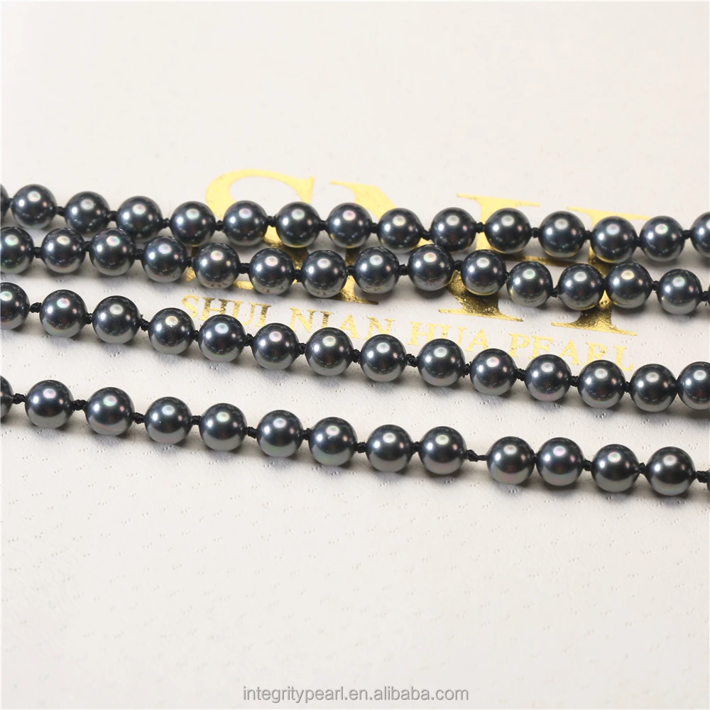 47 inch tahiti black color 6mm shell pearl necklace