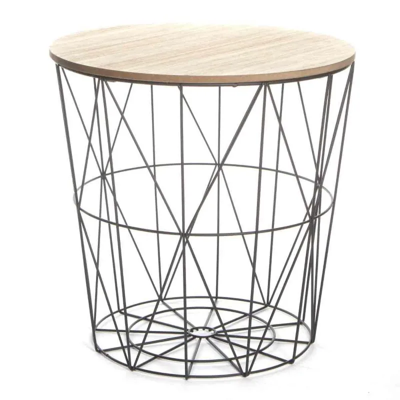
modern metal iron wire coffee table round side table with MDF wood cover 