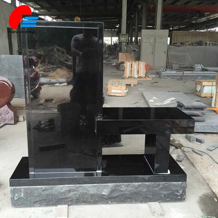 Black Granite Notch Shape Bench Headstone