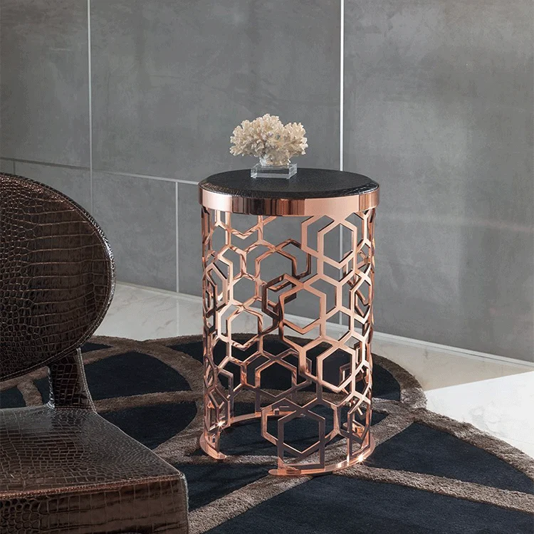 Rose gold champaign gold black Round mable top tea tables  stainless steel coffee table Italy style living room furniture