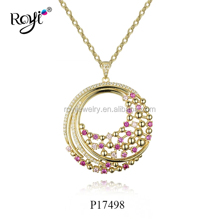 
Royi Jewelry New Designs Luxury Jewelry 925 Sterling Silver Ruby Stone Pendant Necklace Round Shape 