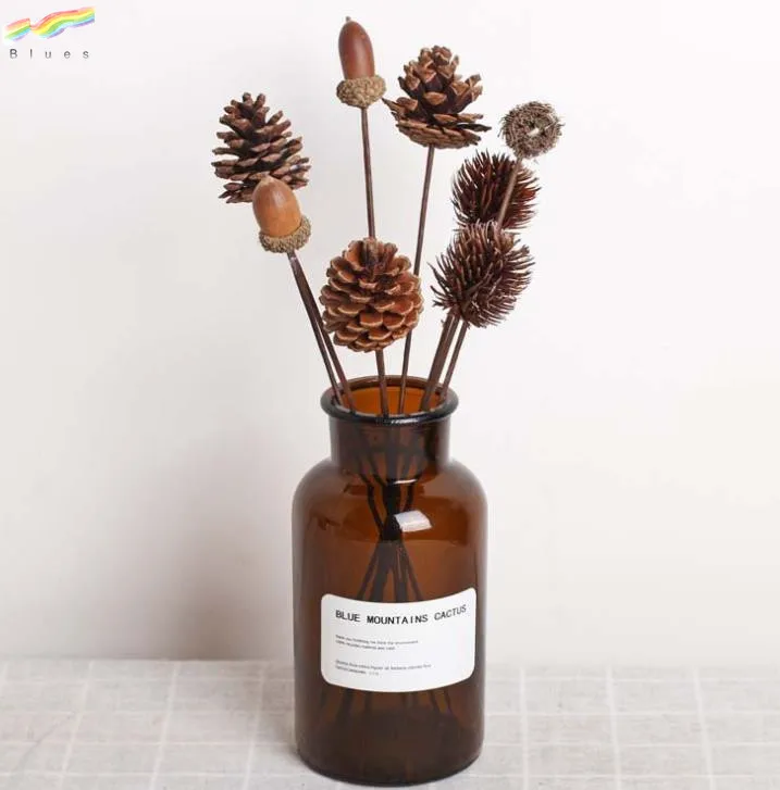 Handmade Natural Dried Pine Cone Acorn Okra Cotton Pinecone Home Decoration