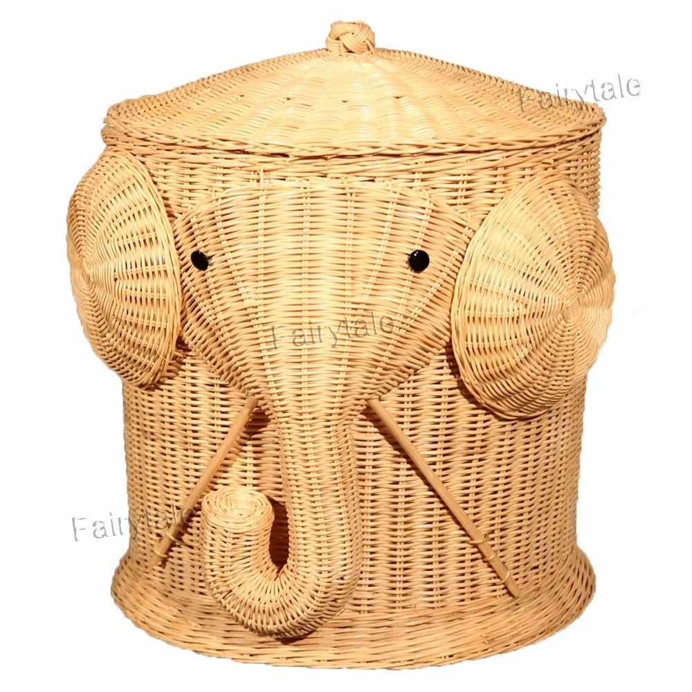 
Elephant Decoration Toy Rattan Hand Woven Elephant Laundry Basket 