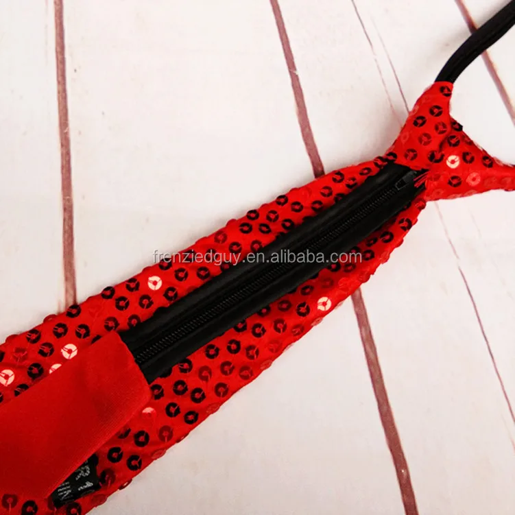 Adjustable Disco Sparkly Sequin Neck Party tie With Zipper For Party Favor