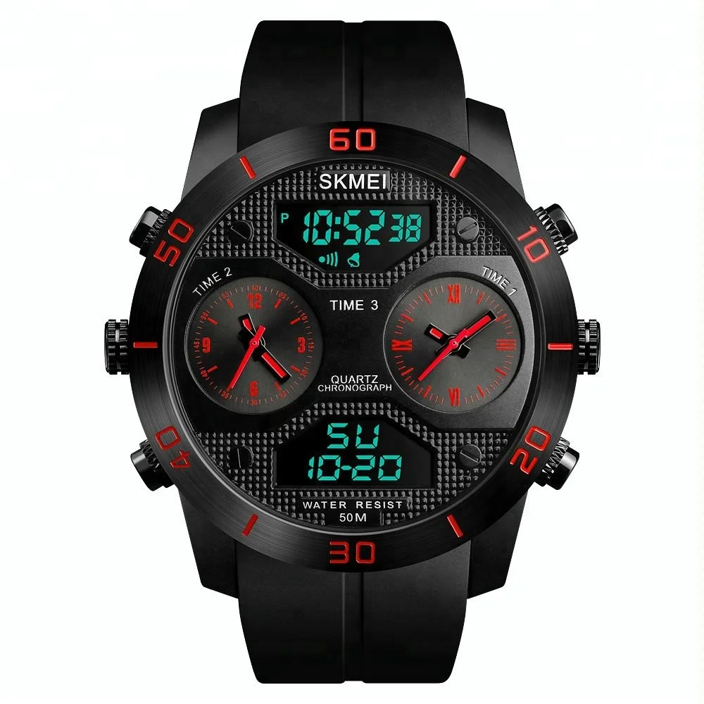 skmei 1355 waterproof chronograph oem digital analog watch stainless steel back 5atm watch