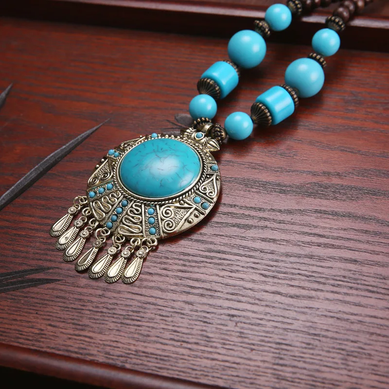 assorted colors boho collar resin large wood bead necklace