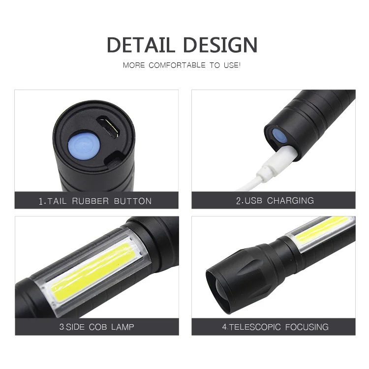  Алюминиевый маленький фонарик USB Mini COB светодиодный с
