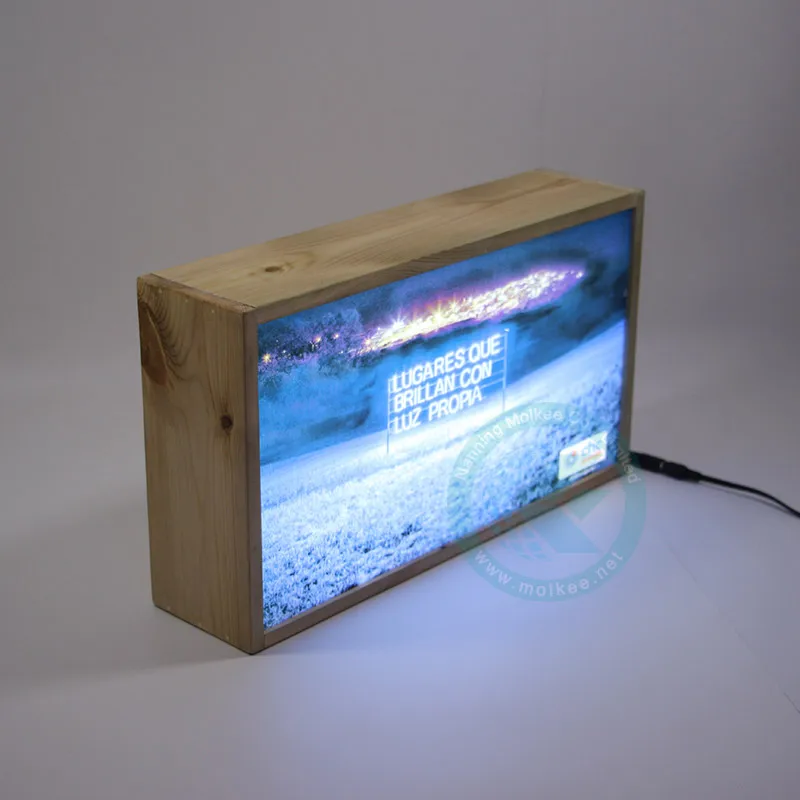 Slim Wood Frame Stand On Desk Wooden Advertising Led Light Box