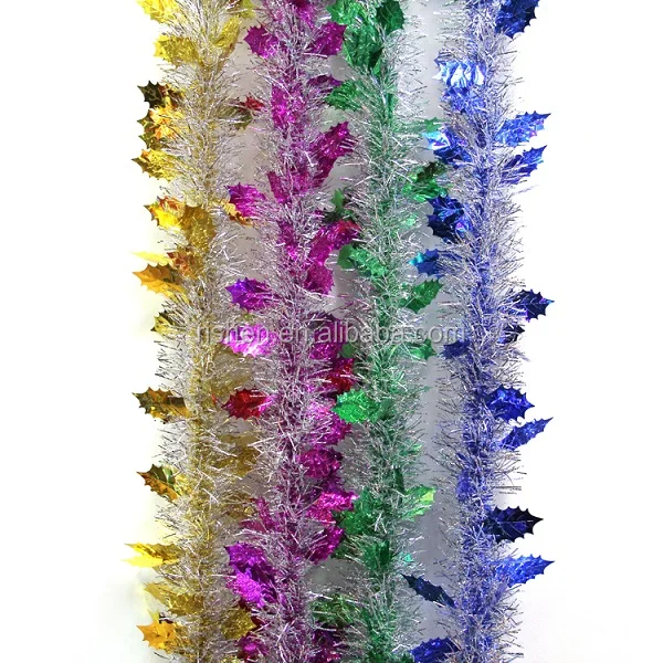 
2M long Pink Double Round Shape Hanging Christmas Tinsel with decorations Colorful Tinsel 