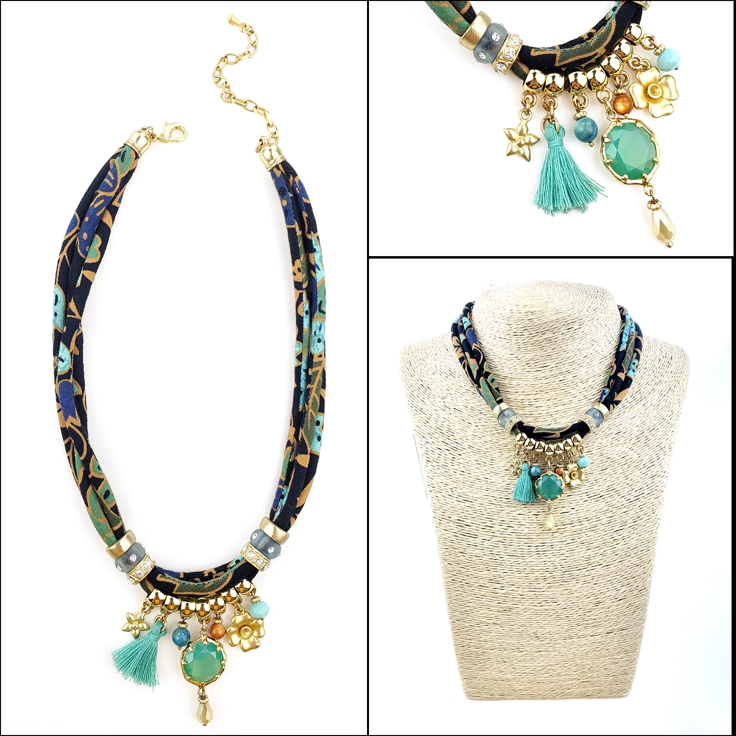 
Gold fabric charm necklace for ladies 